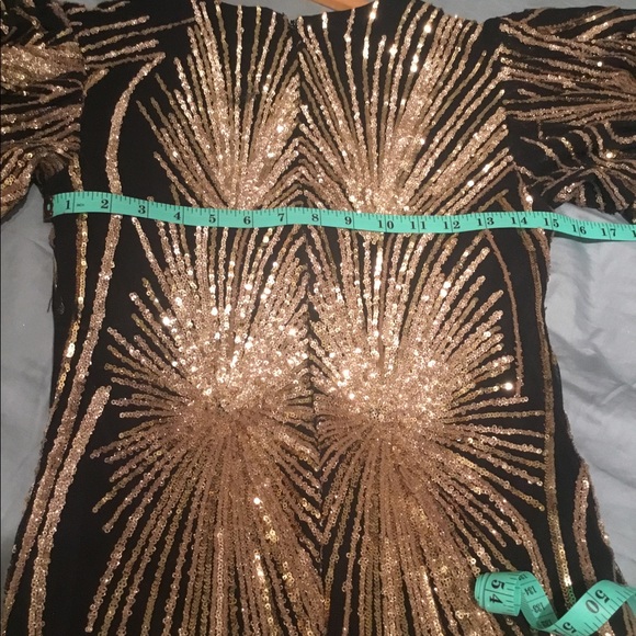 VA VA VOOM VVV BLACK & GOLD SEQUENCES EVENING DRESS. SIZE L/G. - Picture 5 of 9